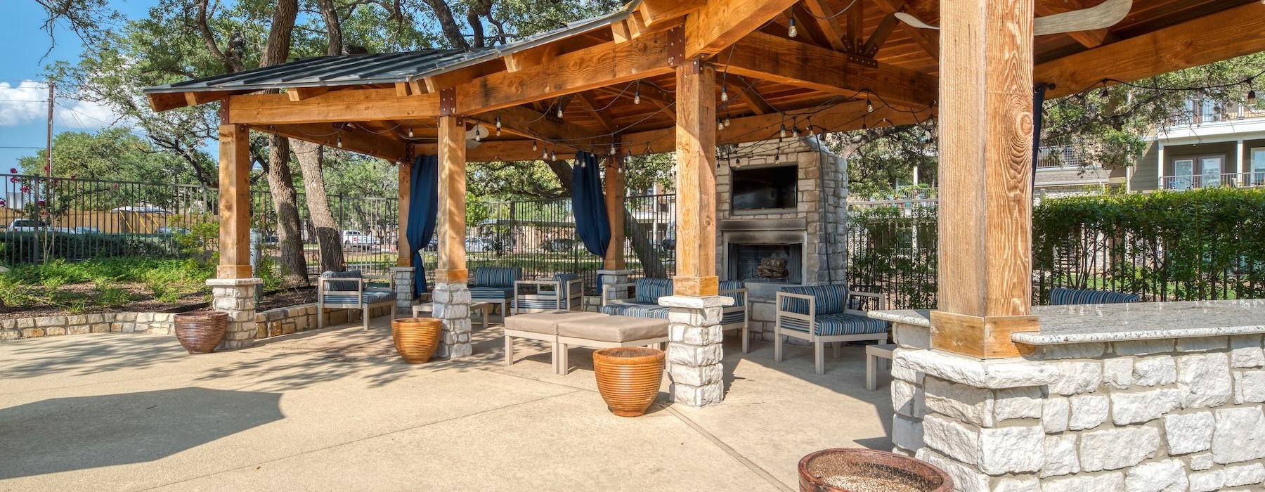 covered patio area with seating