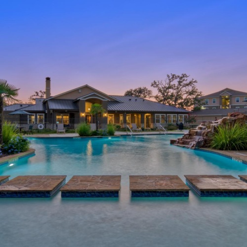 a swimming pool in a courtyard